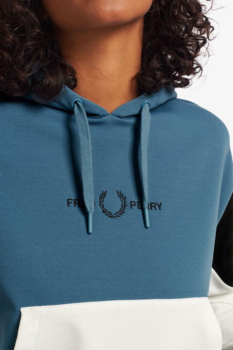 Grey Blue Fred Perry Colour Block Hooded Men's Sweatshirts | PH 1569UZGT